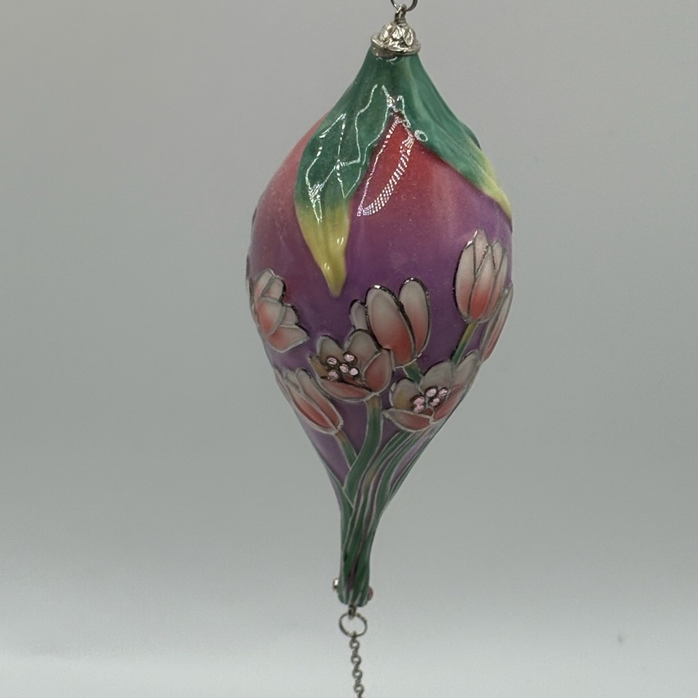 Ceramic Purple Pink Christmas Ornament Butterfly Blushing Tulips Victorian Style - Picture 6 of 15